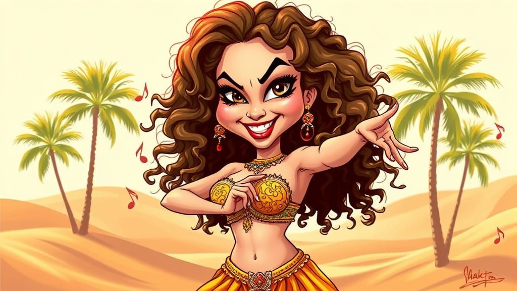 Shakira Caricature: Early 2000s Golden Dancer Style
