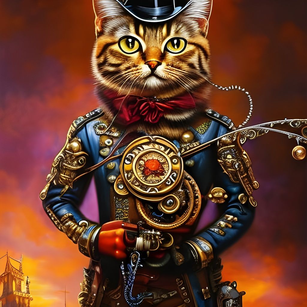 Steampunk Cat Riding Penny Farthing as Digital Art