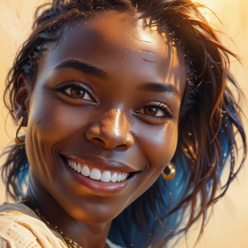 African Woman Smiling: Vibrant Oil Painting Portrait