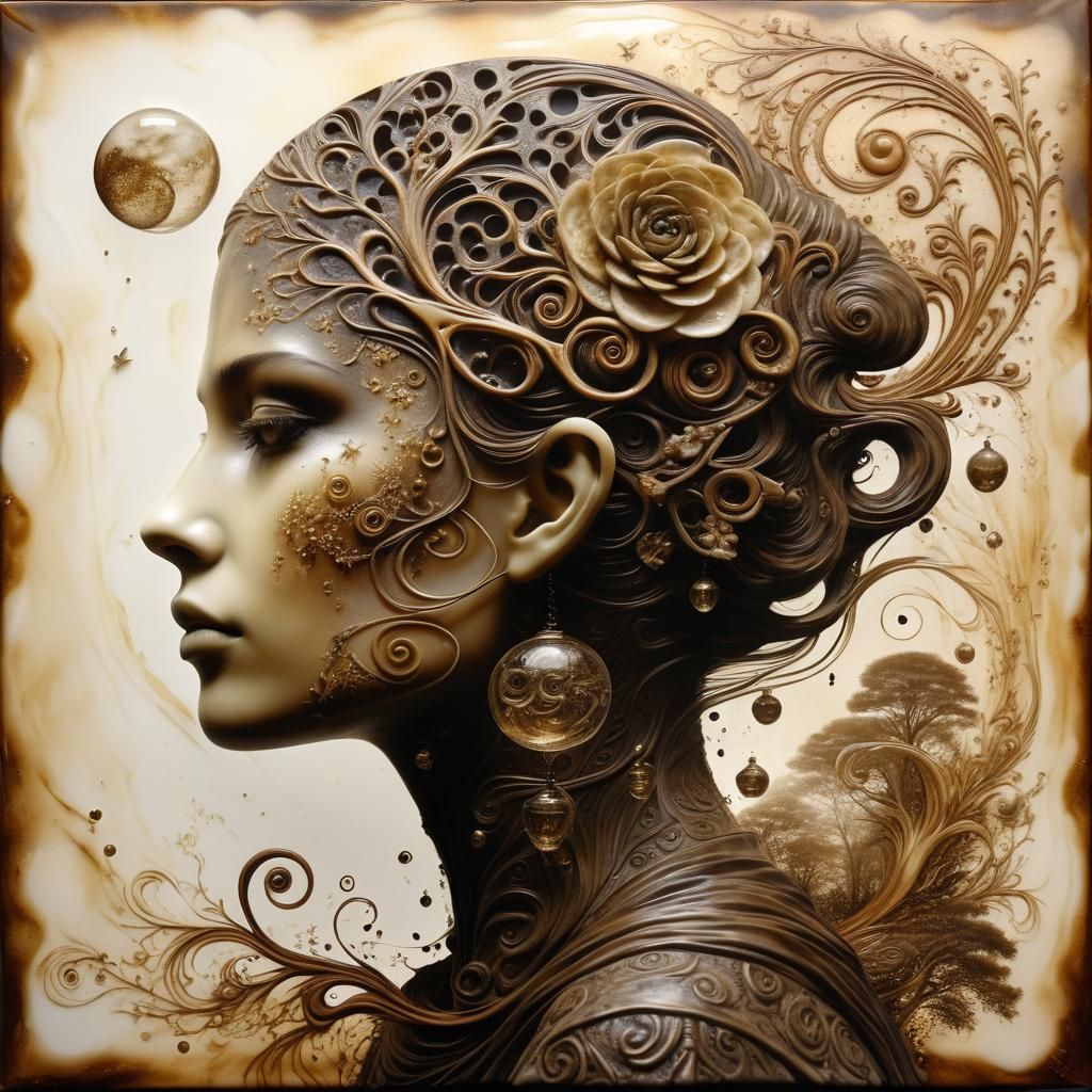 Sepia Art Illusion of Introspection in Fantasycore Style