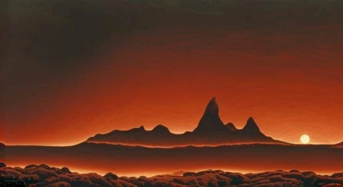 Eerie Lava Landscape with Black Sun