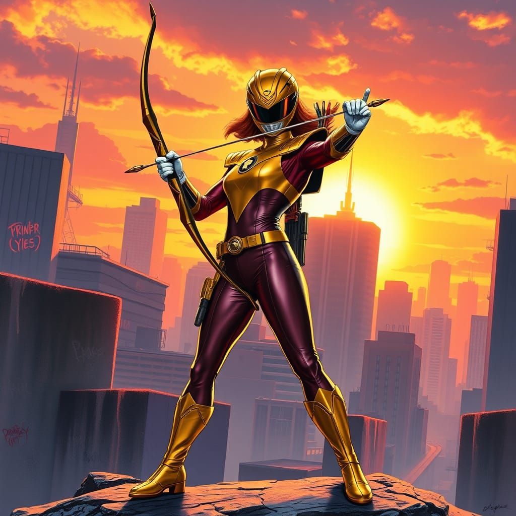 Kimberly Hart as The Gold Bongo Power Ranger with Bow and ar...