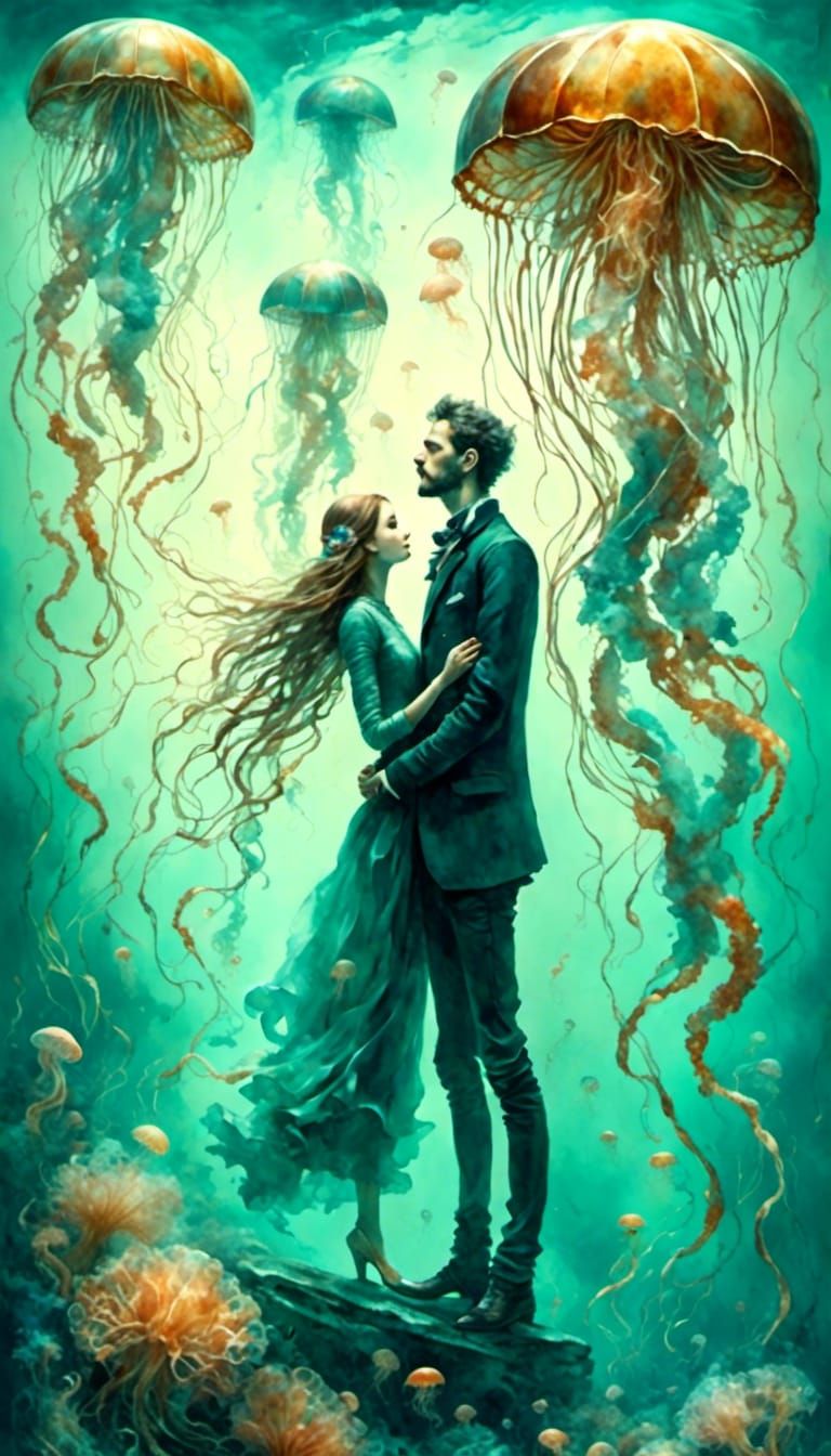 Faces Gaze at Jellyfish Sky with Hope