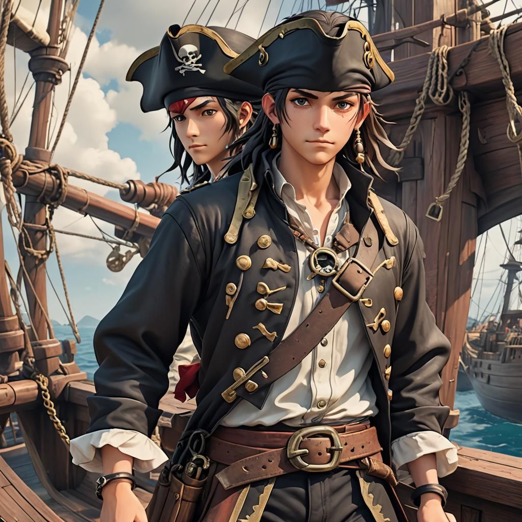 Anime Pirate Teenager on Ship, 3D Render