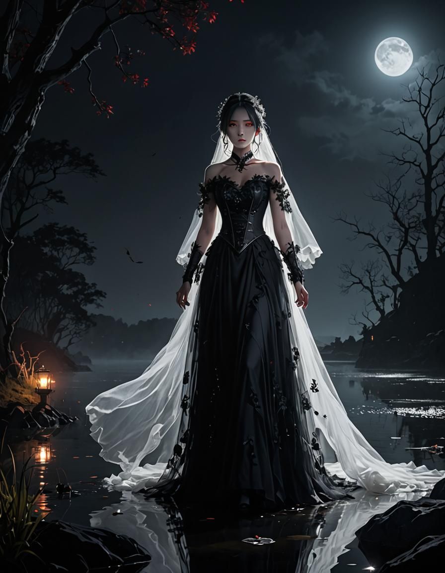 Eerie Possessed Wedding Dress in Anime Art Style