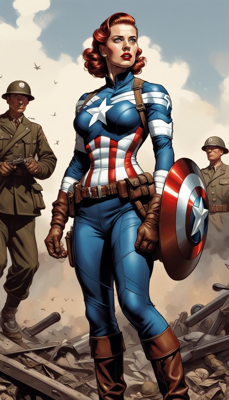 Female Captain America in Rockwell Style