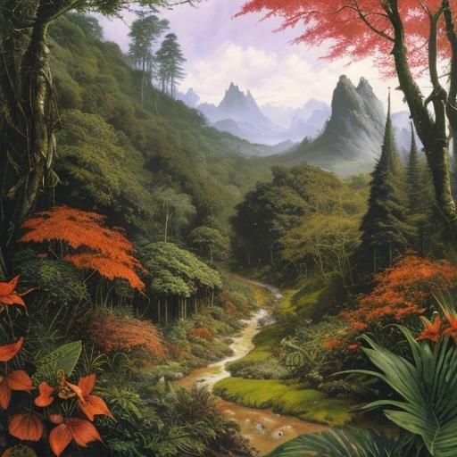 Fantasy Rainforest Concept Art in Acrylic and Impasto