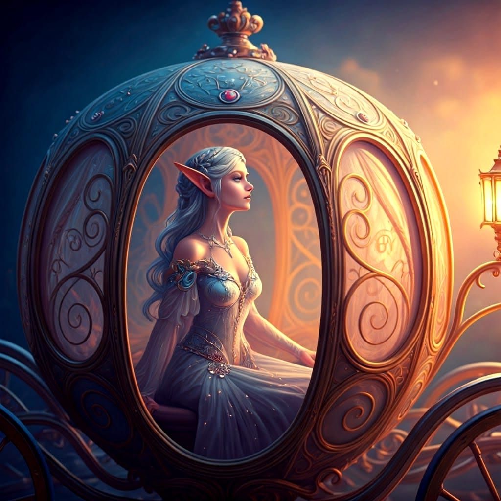 Magical Elven Princess in Whimsical Fairy Tale Carriage