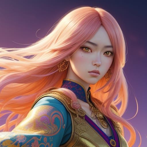 Vibrant Anime Girl in Dreamlike Setting