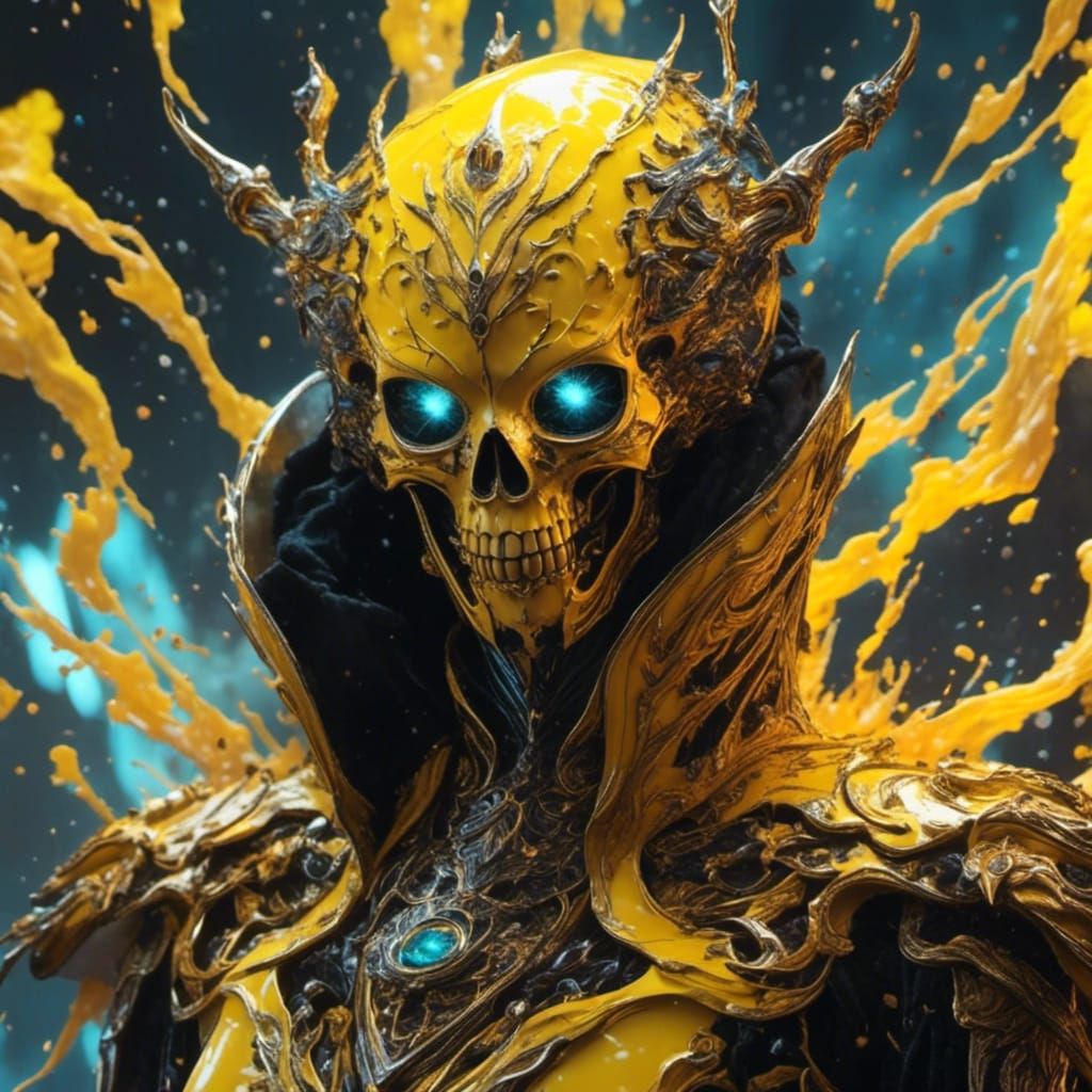 Scary Yellow Skeleton Warlock in Fiery Armor