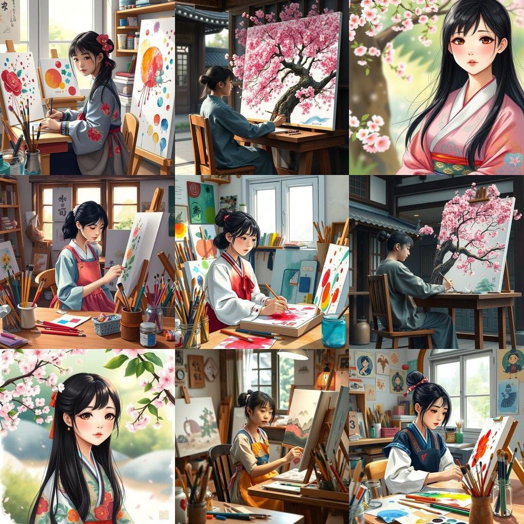 Korean Teen in Traditional Art Style