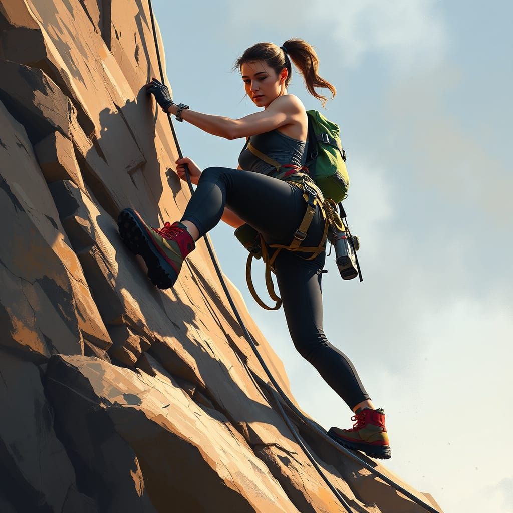 Cyberpunk Athlete Scales Vertical Terrain