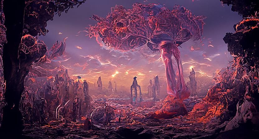 Geometric Tree in Horror Mist: Digital Illustration