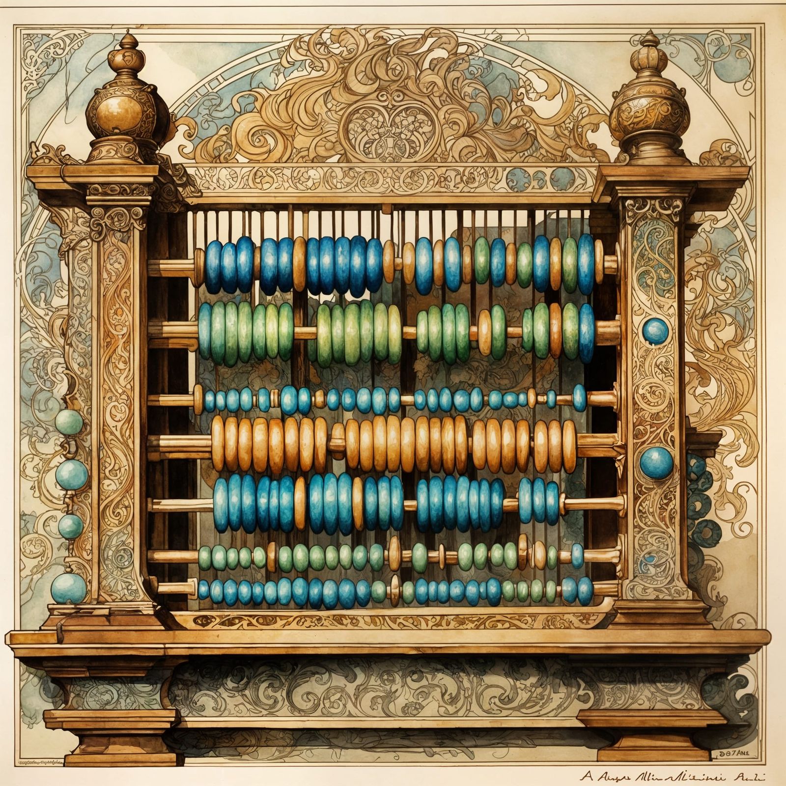 Vintage Abacus in Realistic Watercolor