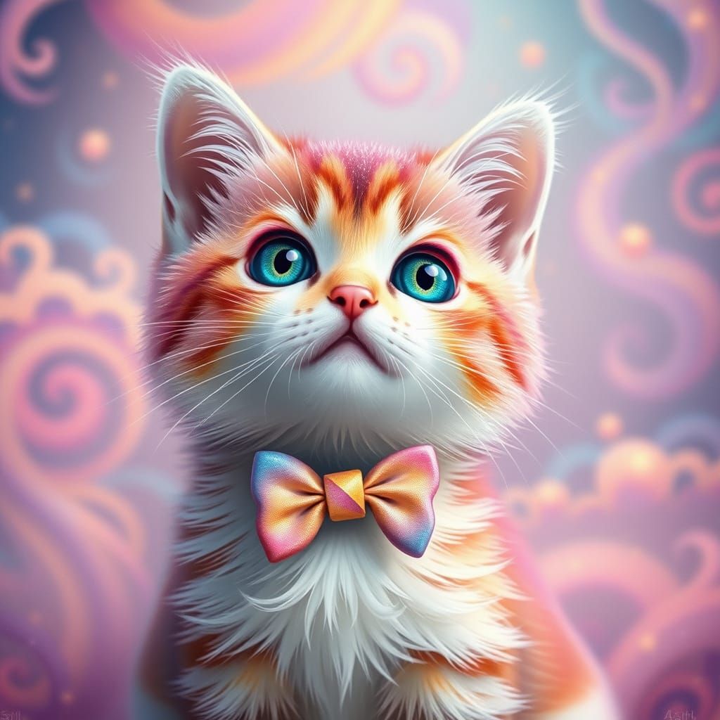 Whimsical Pastel Cat in Fantasy Setting