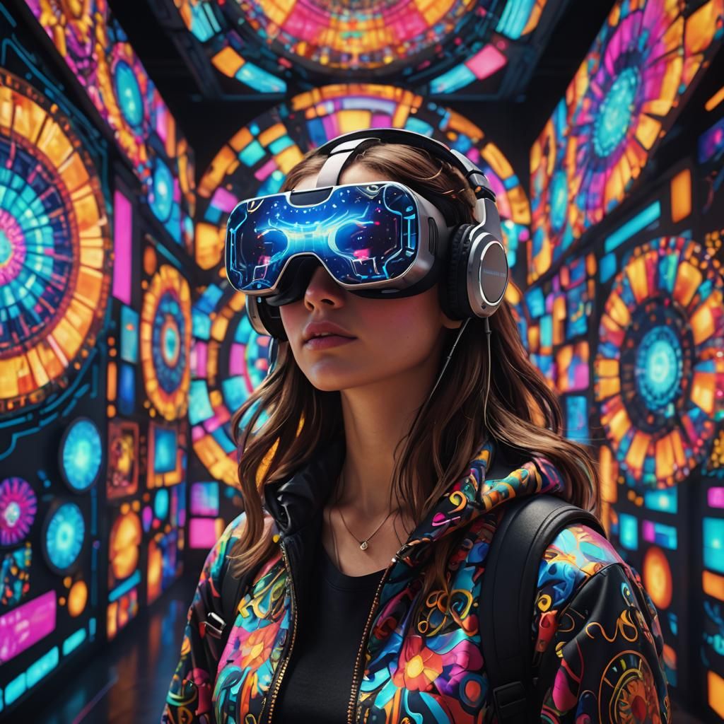 Girl with VR Headset: Contemporary Baroque Digital Art