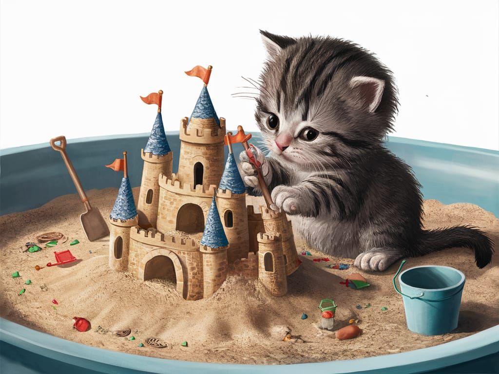 Kitten Builds Sandcastle in Litter Box