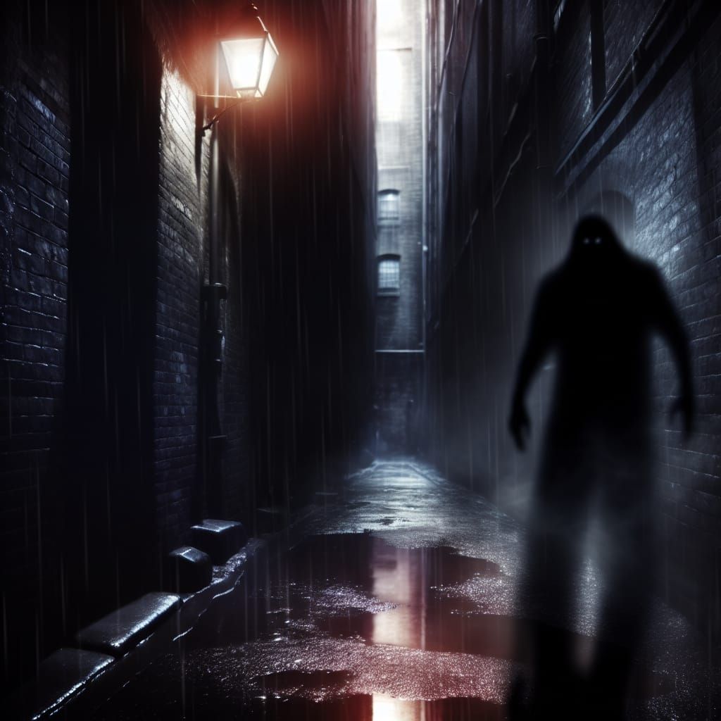 Ominous Alleyway Scene in Film Noir Style