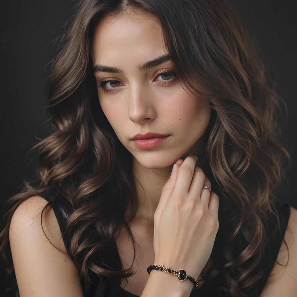 Contemplative Brunette with Wavy Hair in Dark Setting