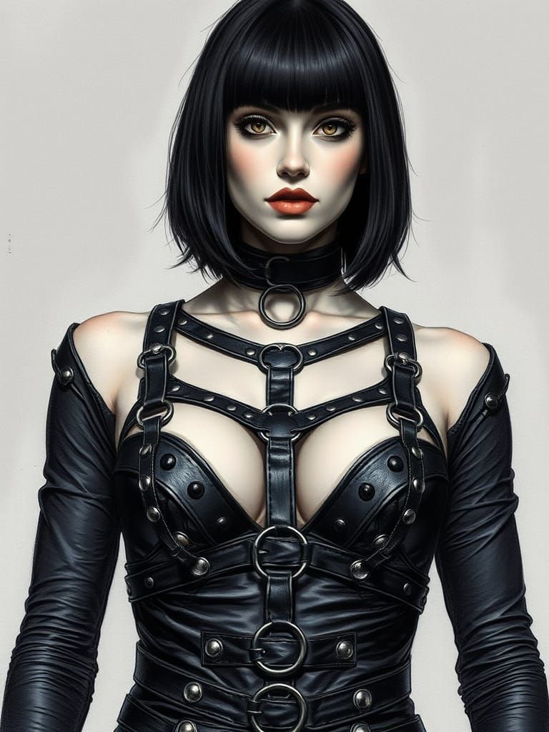 Hyperdetailed Portrait of a Woman in a Dark, Gothic-Inspired...