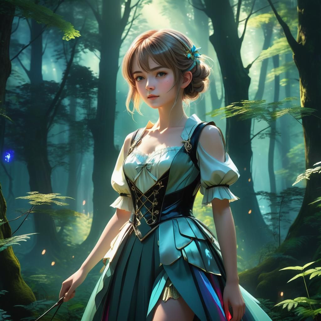 Anime Girl in Forest, WLOP Style