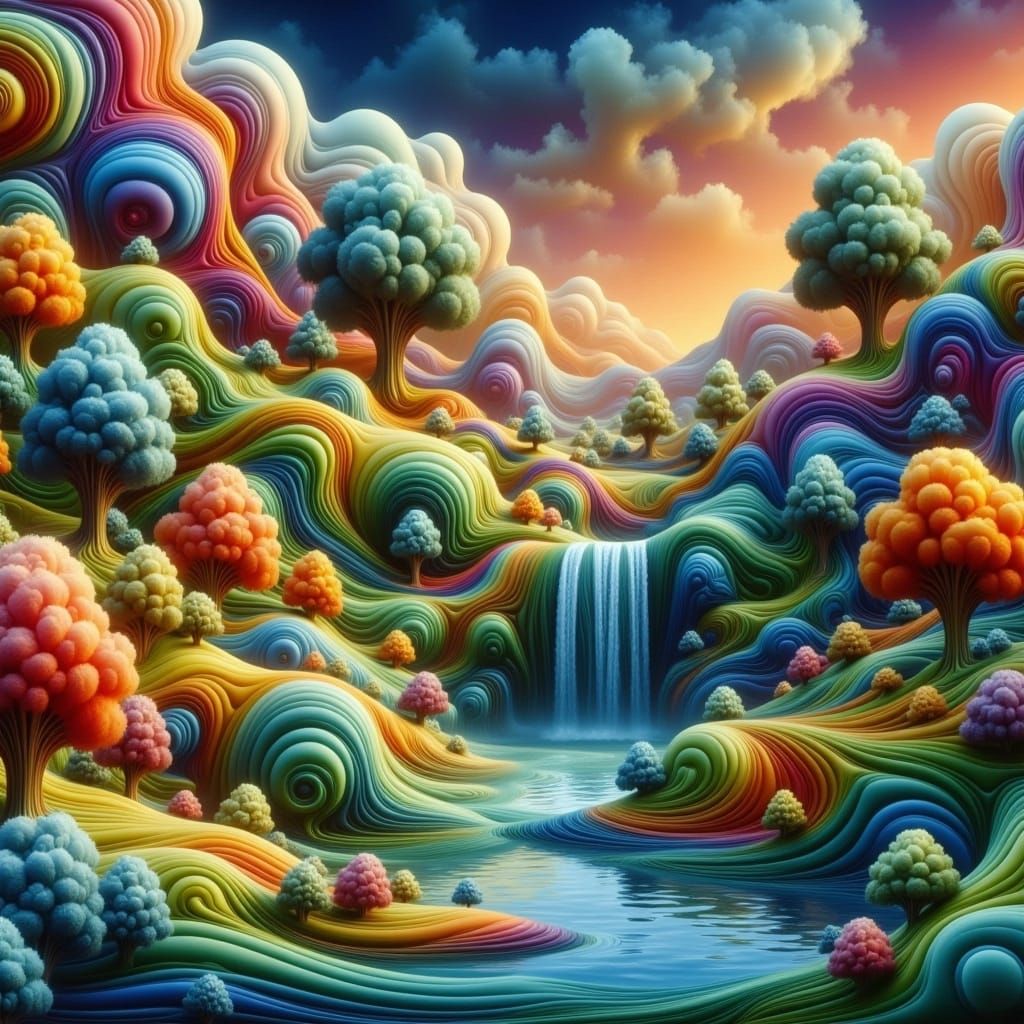 Surreal Creature in Hallucinatory Fantasy Landscape