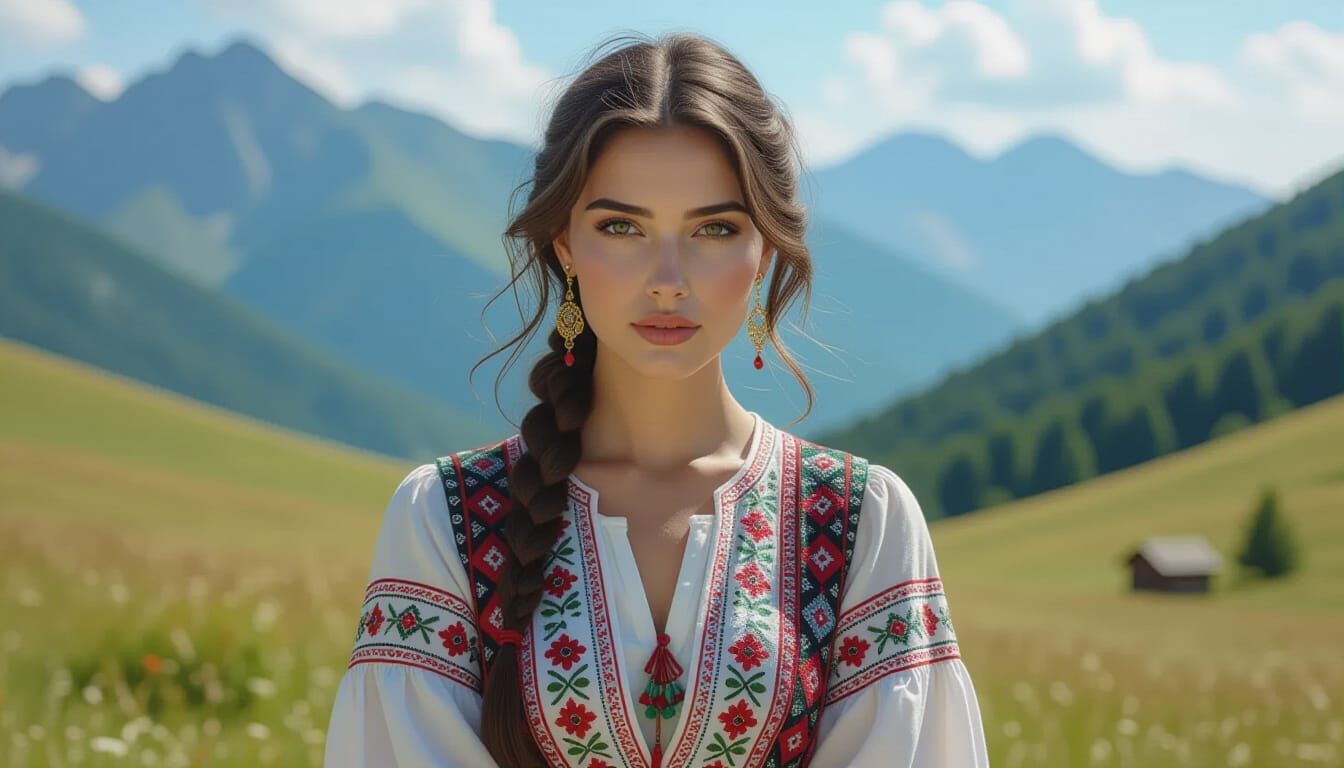 Macedonian Woman in Traditional Dress: Photorealistic Portra...