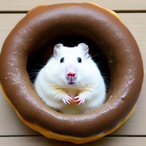 Hamster Comfortably Inside a Donut
