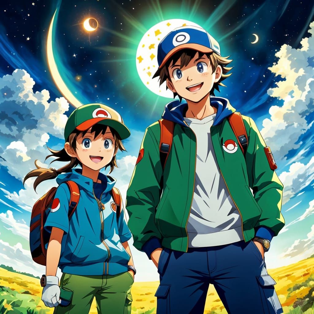 Anime Siblings Watch Solar Eclipse in Cel-Shaded Style