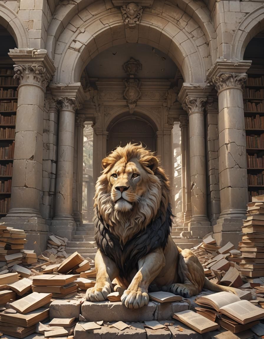 Lion Guardian of Ruined Library: 3D Anime Art