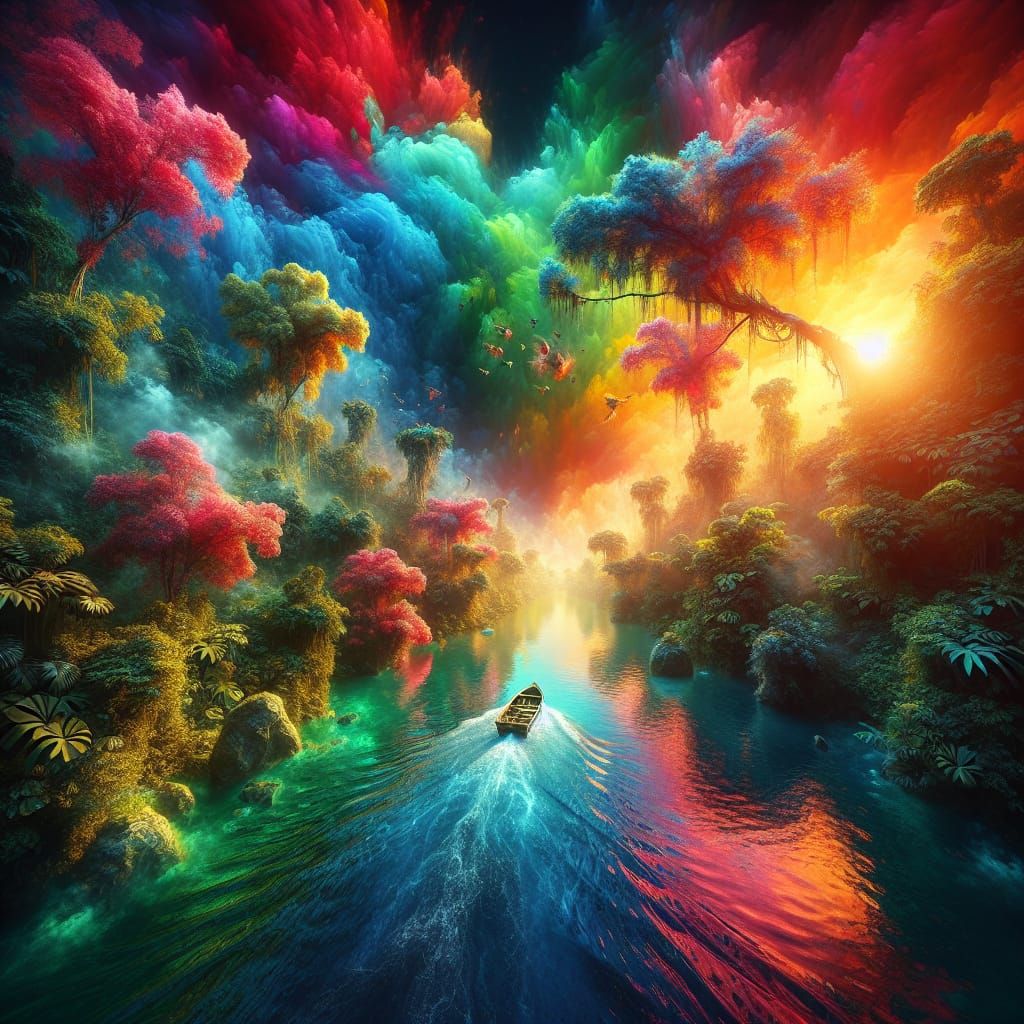 Tranquil Boat Ride Under Colorful Sky