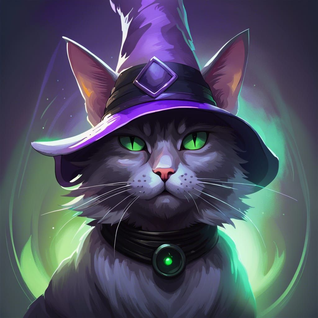 Whimsical Witch Cat Conjuring Magic Potion