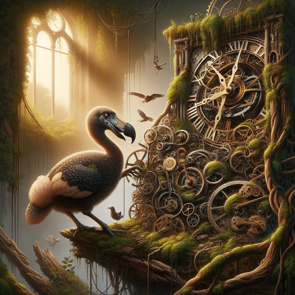 Dodo Bird Constructs Time Machine Nest in Baroque Style