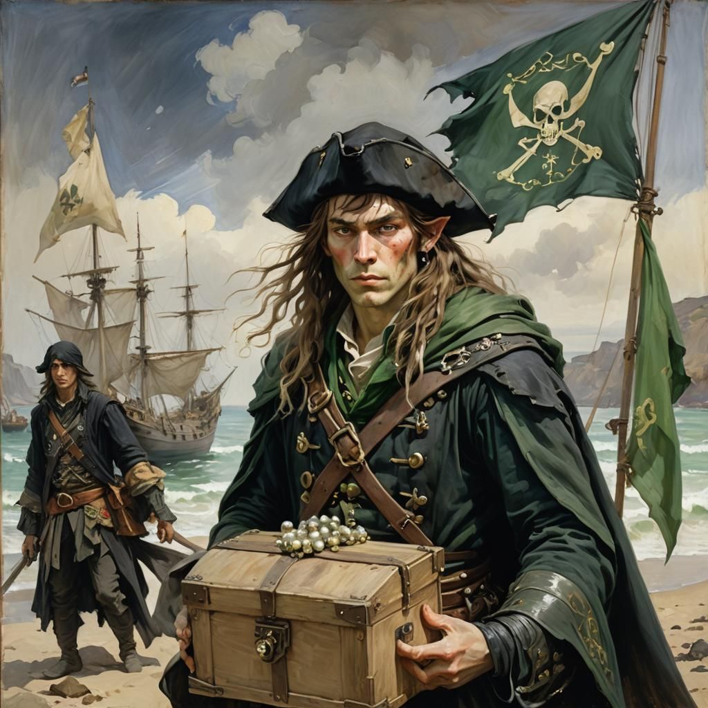 Elven Pirate Portrait in Impressionist Style