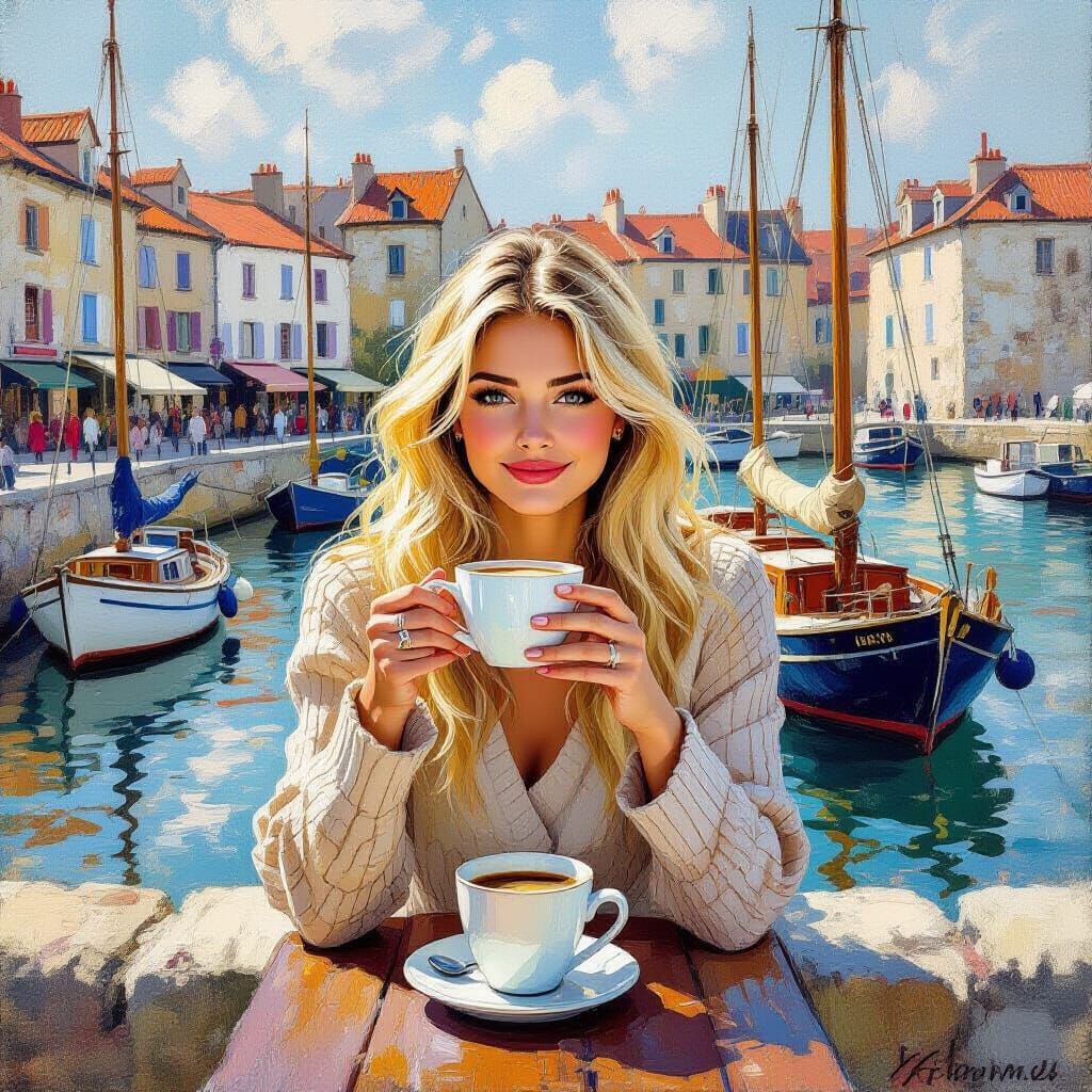 La Rochelle Harbour Coffee, Impressionist Style