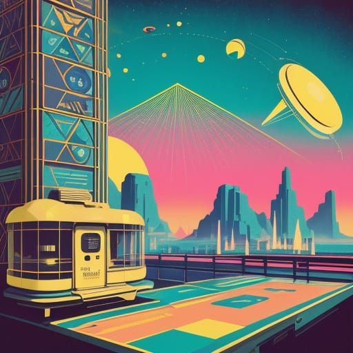 Vibrant Liminal Space in Retro Sci-Fi Style
