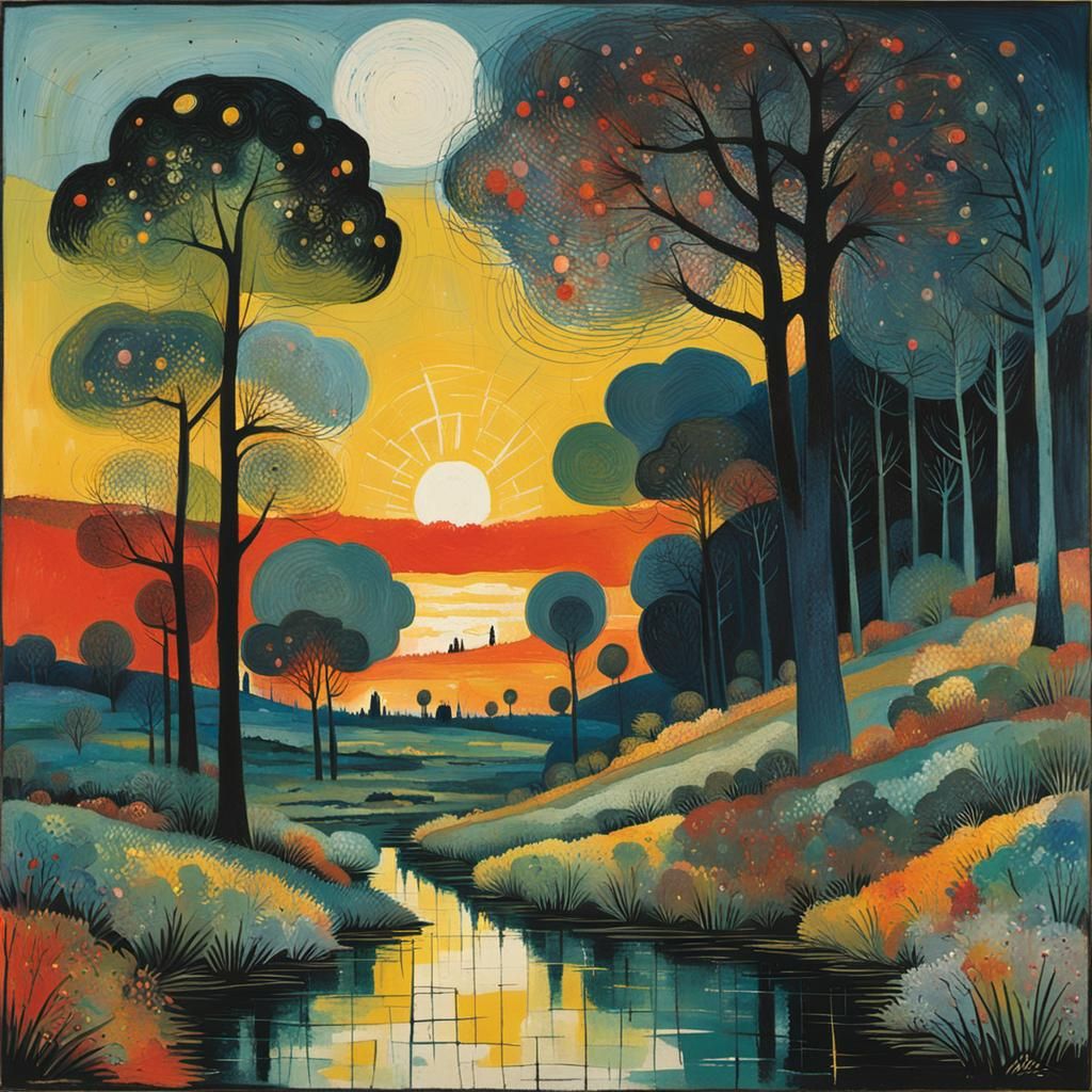 Abstract Landscape in a Mid-Century Modern Style