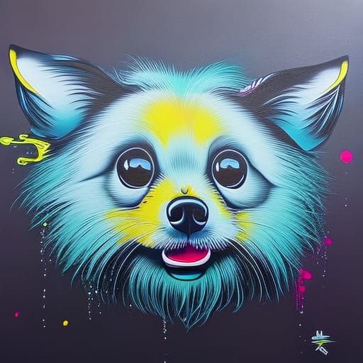Colorful Ghost Dog Graffiti Street Art