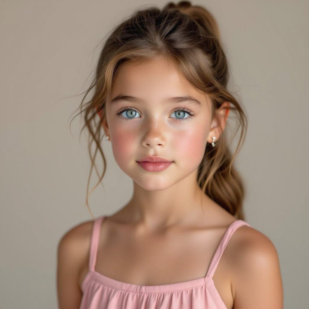 Photorealistic Portrait of an 11-Year-Old Girl in Pink Dress
