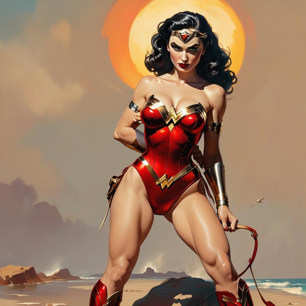 Wonder Woman in Retro Frazetta Style, Classic Pin Up Girl