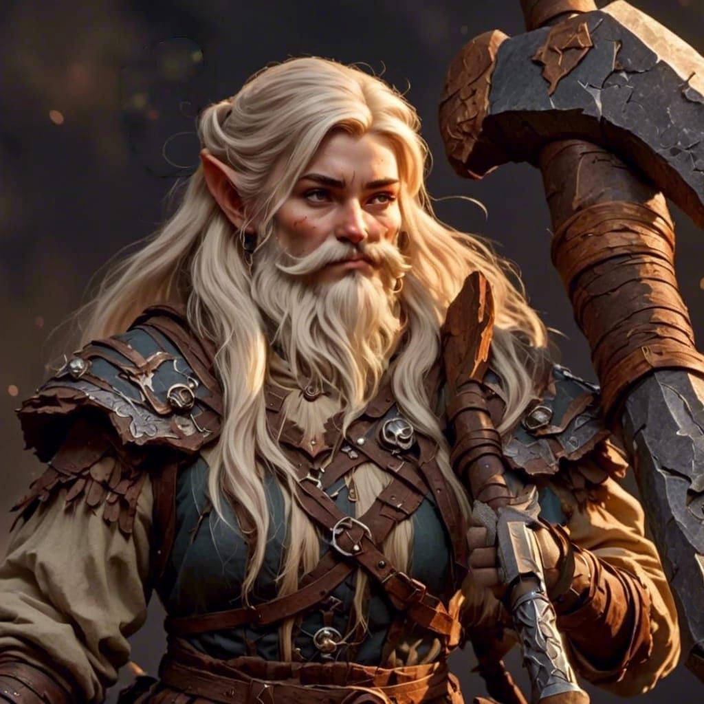 Young Female Dwarf Warrior in Hyperrealistic Style