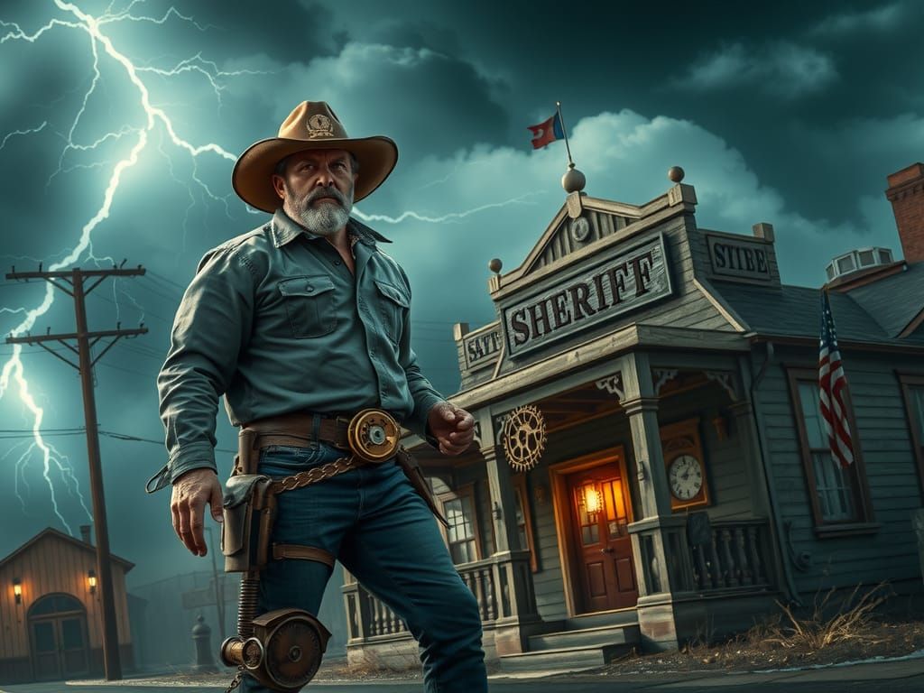 Steampunk Sheriff in Wild West Storm