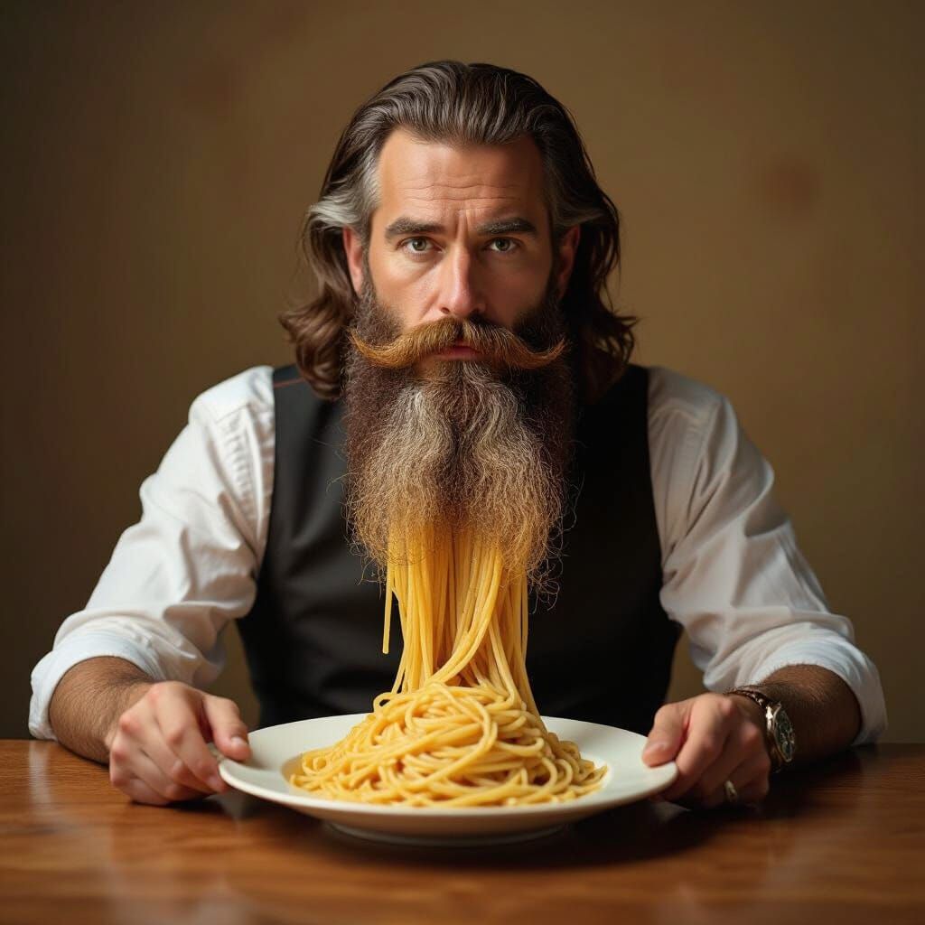 Surreal Spaghetti Beard: A Culinary Portrait