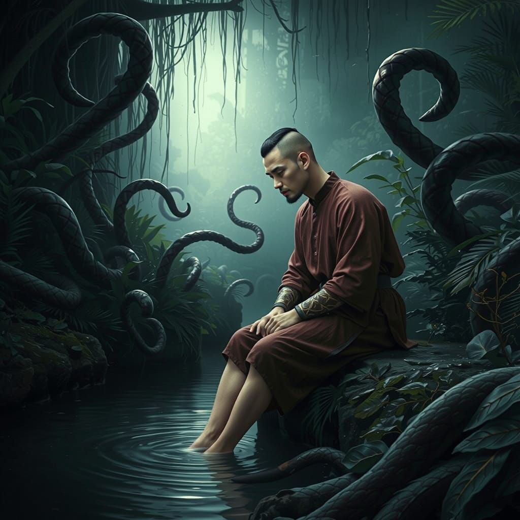 Sinister Prince in Pre-Raphaelite Alien Garden