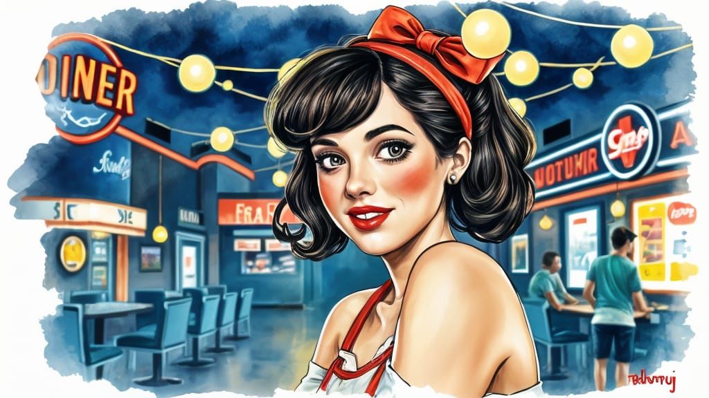 Young Roller Skating Waitress At Midnight Diner