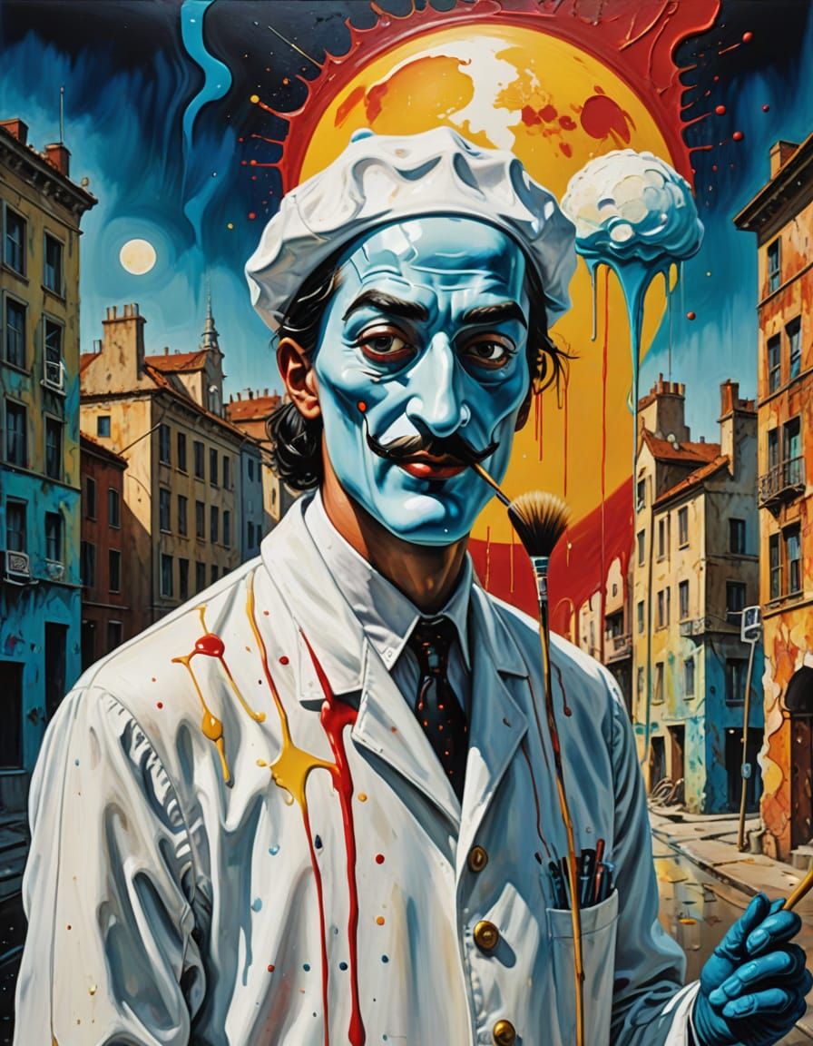Surreal Masked Artist with Giant Paintbrush