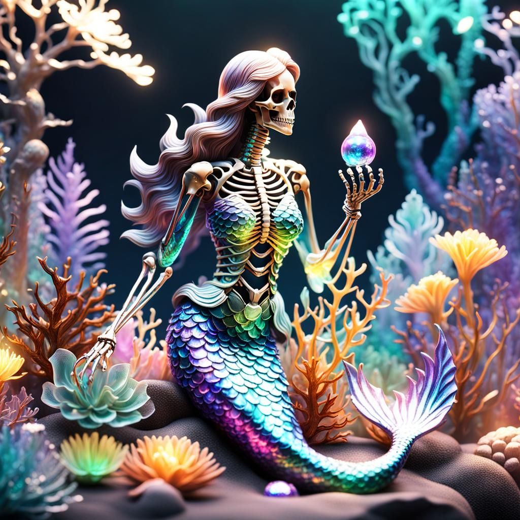 Iridescent Glass Skeleton Mermaid in 3D