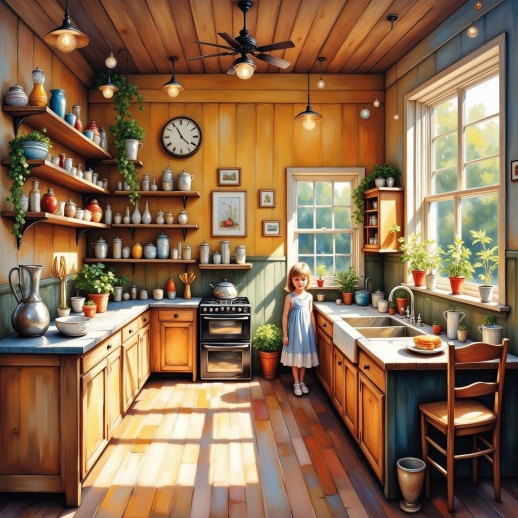 Girl in Vintage Pantry: Painterly Abstract