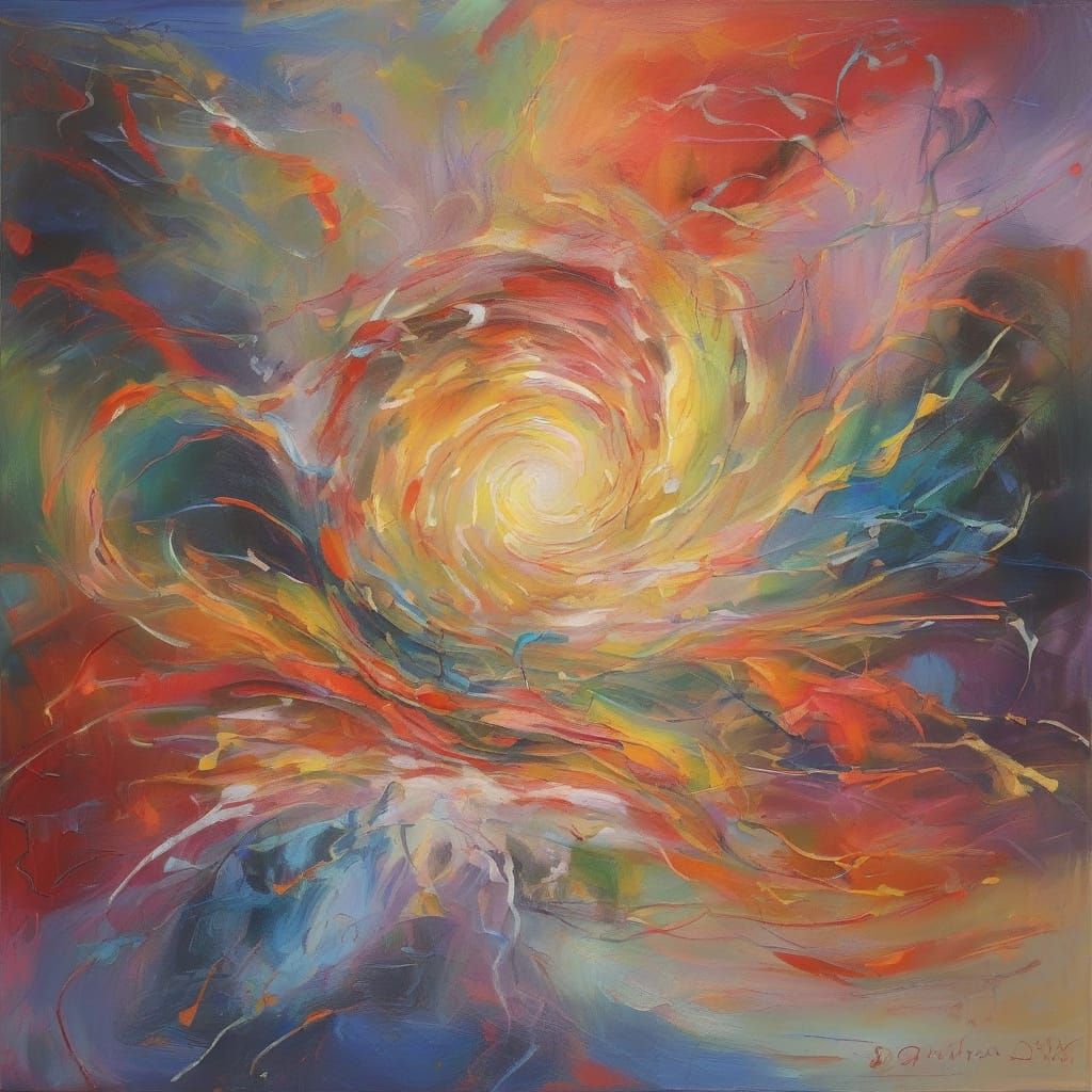 Vibrant Gouache-Inspired Scene of Swirling Electricity