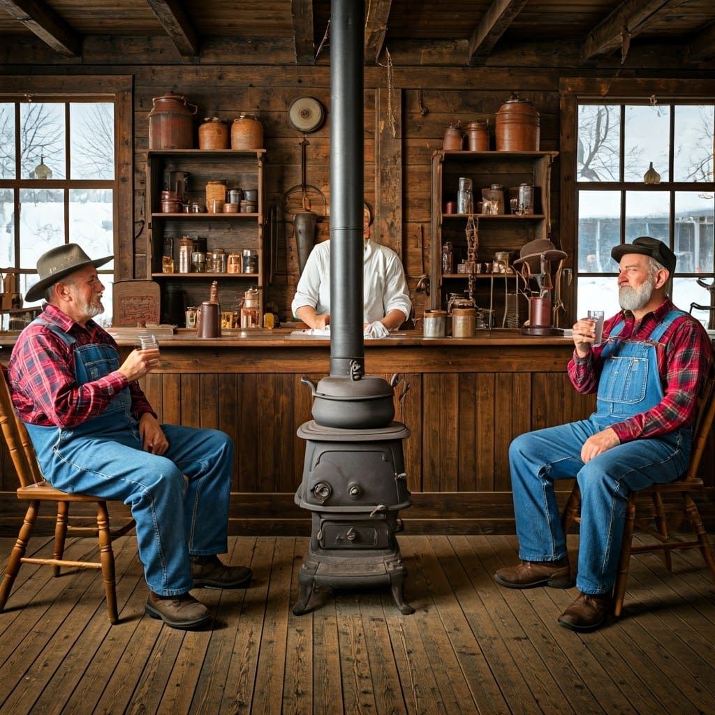 Vintage Western General Store with Warm Gathering of Elders